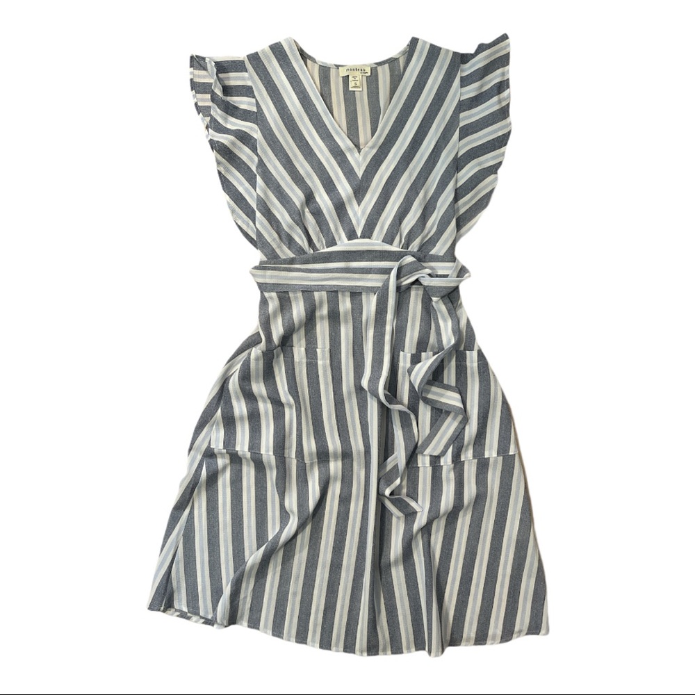 Blue and White Striped Midi Dress